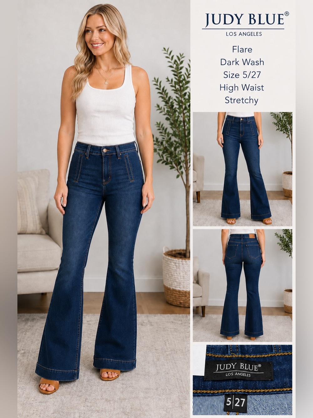 Judy Blue Dark Wash High Rise Flare Jeans Size 5/27 Stretch Denim